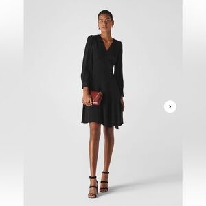 WHISTLES BLACK MINI VISCOSE LONG SLEEVE DRESS. Size 6